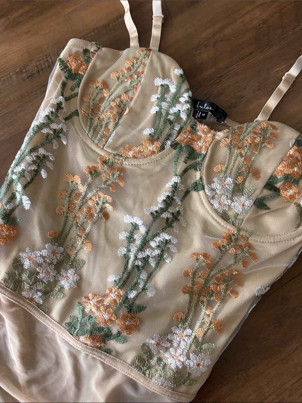 Lulu's Beige Floral Embroidered Bustier Bodysuit - Picture 10 of 11